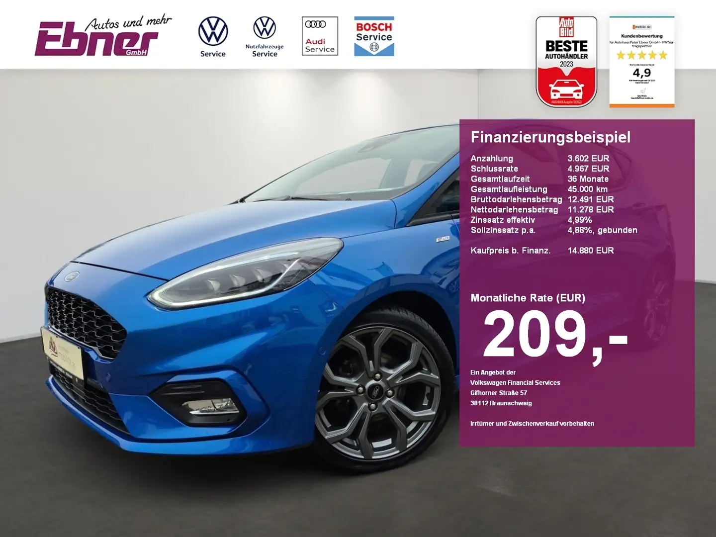 Ford Fiesta ST-LINE 125PS ACC+LED+NAVI+KAMERA+SITZHZG+17 ALU! Blau - 1