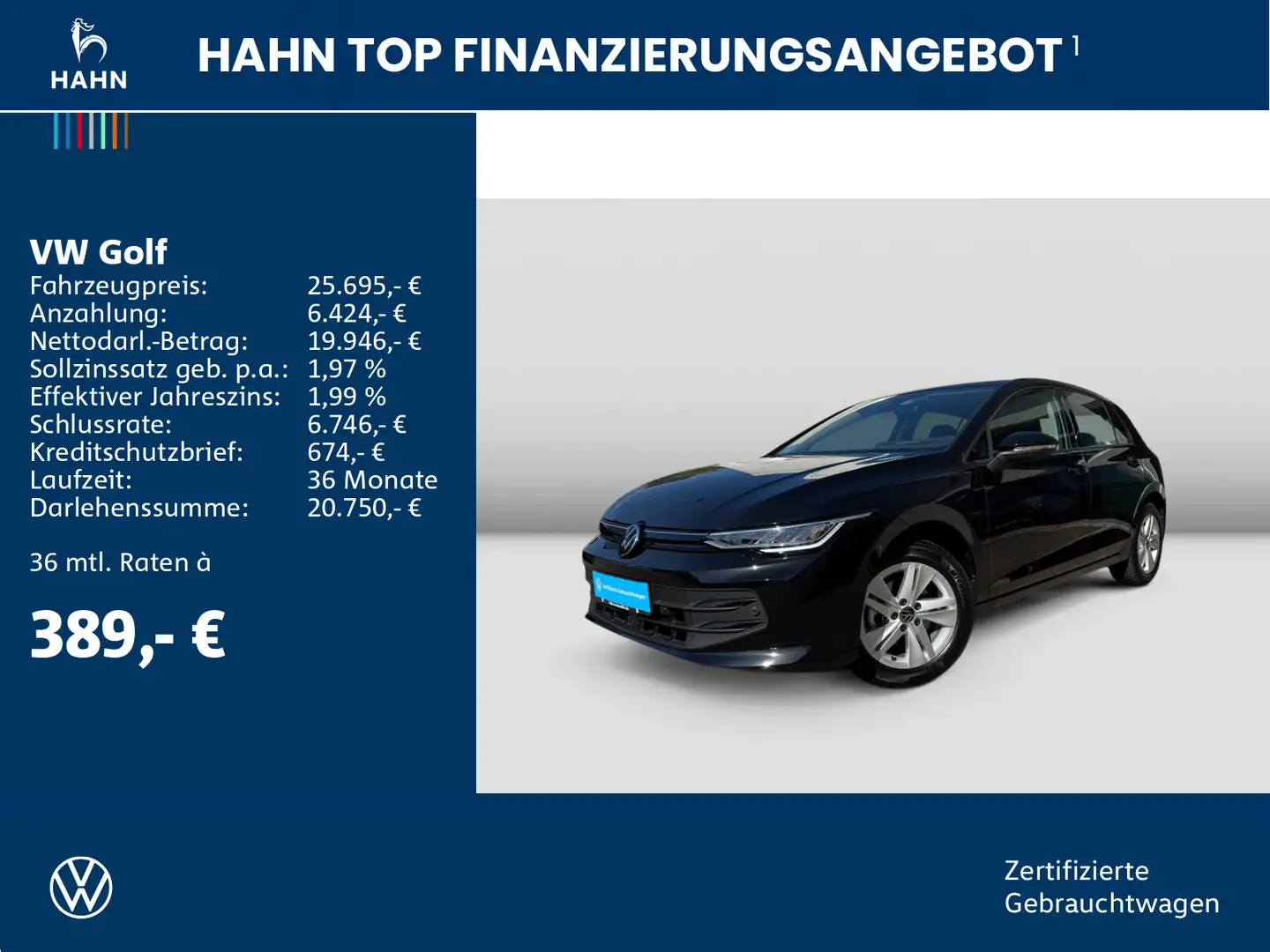 Volkswagen Golf VIII 1.5eTSI DSG Life Nav LED Keyle Climatr Schwarz - 2
