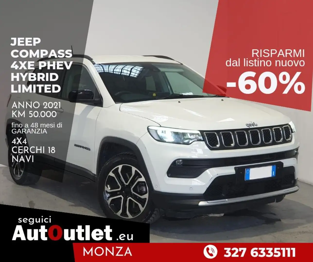 Jeep Compass 1.3 T4 190 CV HYBRID PHEV AT6 4xe Limited + NAVI Bianco - 1