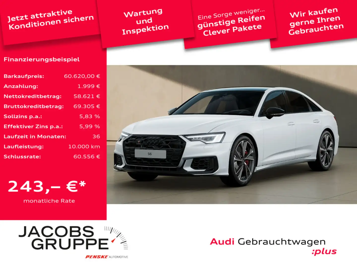 Audi S6 Limousine 3.0 TDI quattro B&O*Panorama*Kamera * Weiß - 1