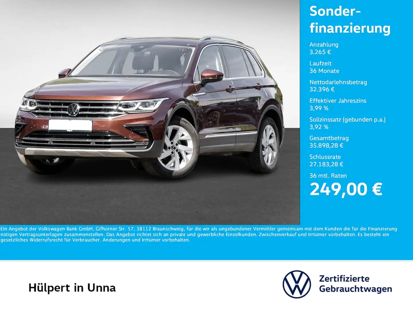 Volkswagen Tiguan 2.0 ELEGANCE PANO KAMERA HEAD-UP AHK ACC Brun - 1