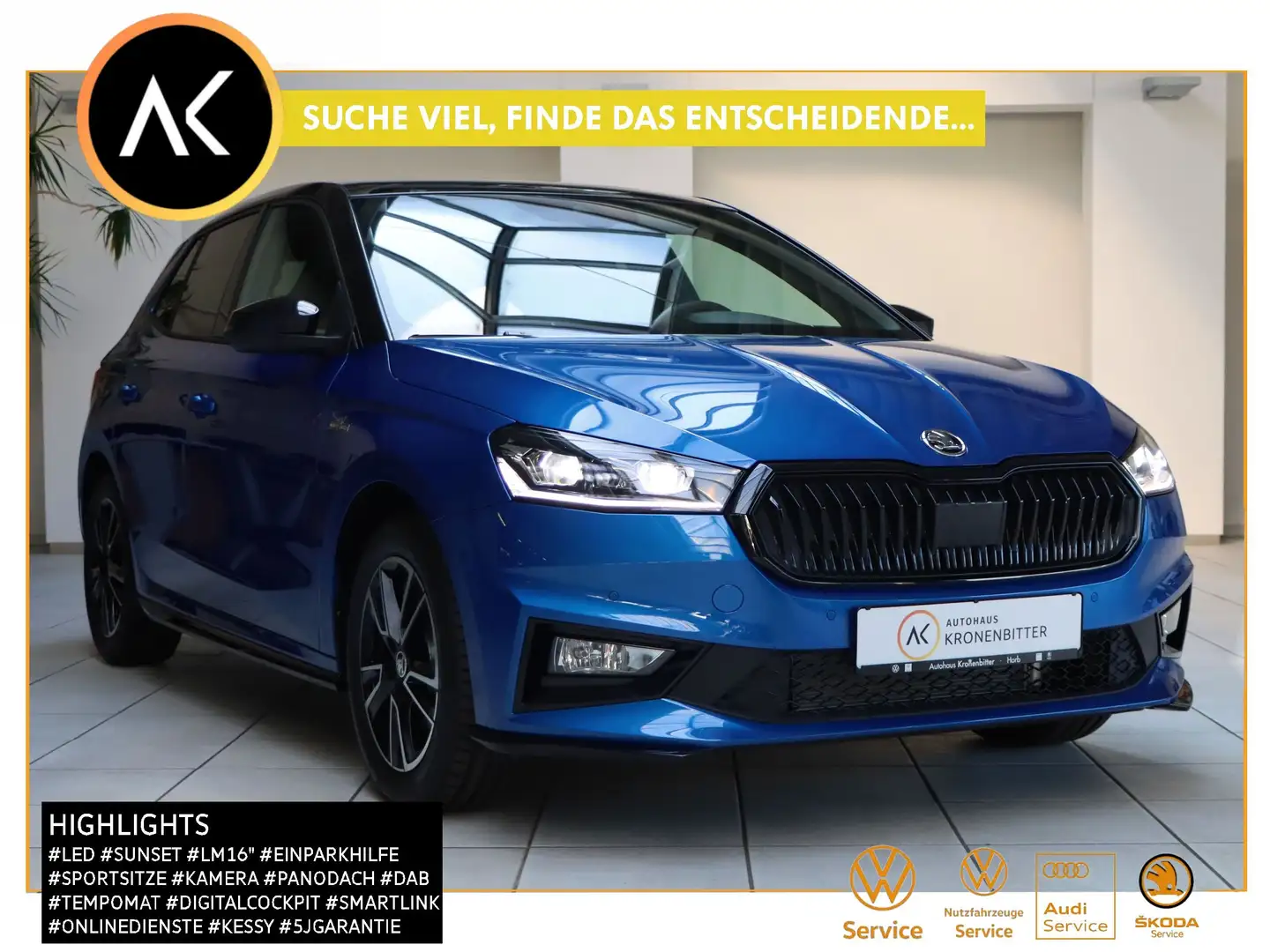 Skoda Fabia 1.0 TSI Monte Carlo 116PS-LED Panodach Kamera LM16 Blau - 1