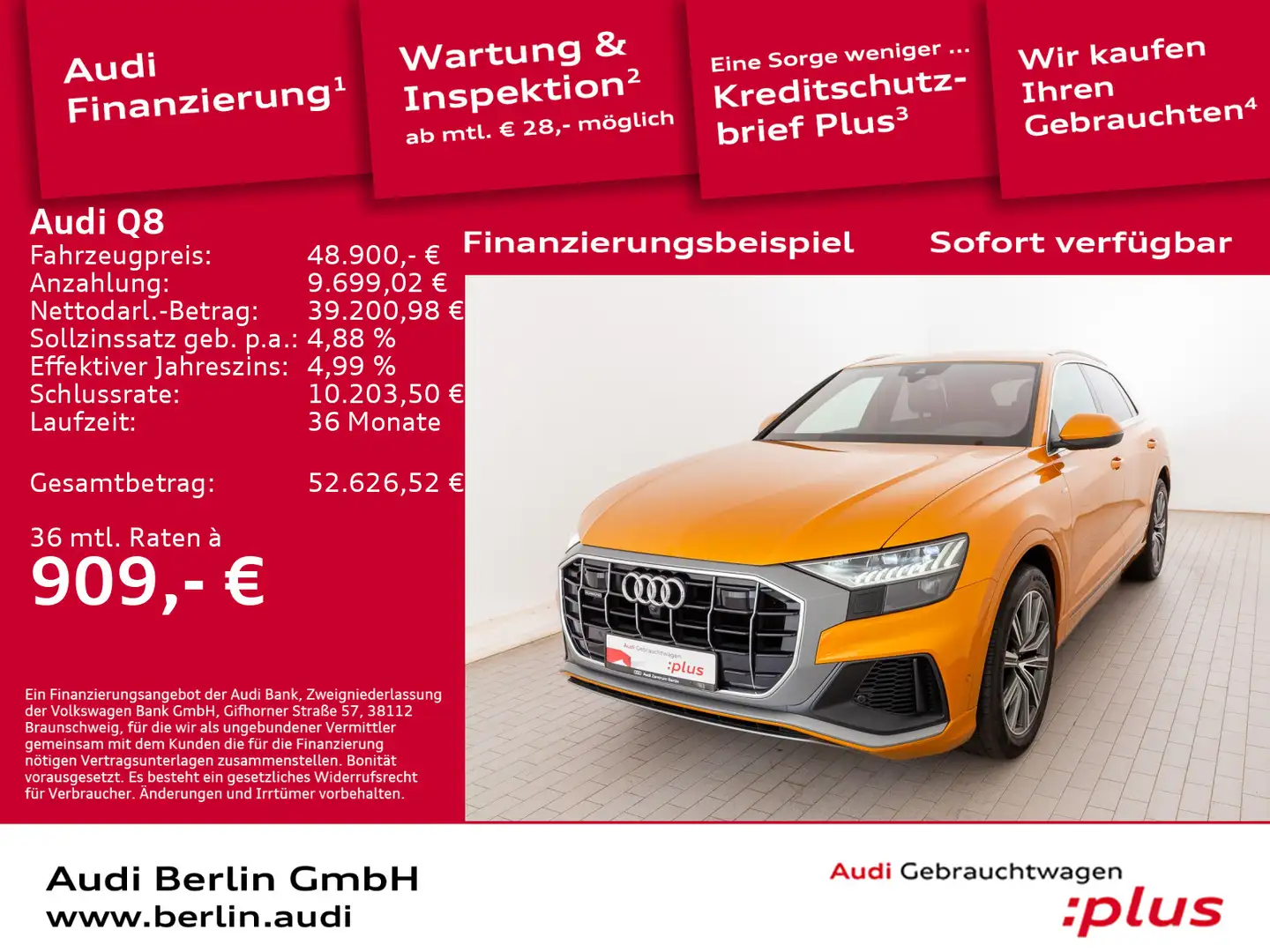 Audi Q8 50 TDI qu.tiptr. VIRTUAL 360°K NAVI B&O Orange - 1