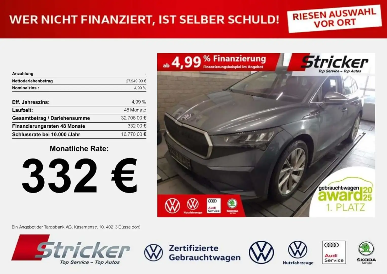 Skoda Enyaq iV80 332,-ohne Anzahlung Navi ACC Kamera Grau - 1