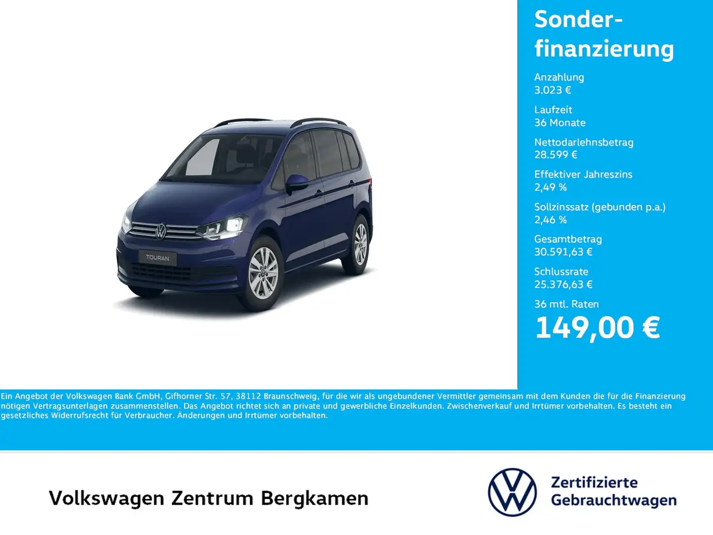 Volkswagen Touran 1.5 COMFORTLINE 7SITZE ACC ALU SITZHEIZ. Blau - 1