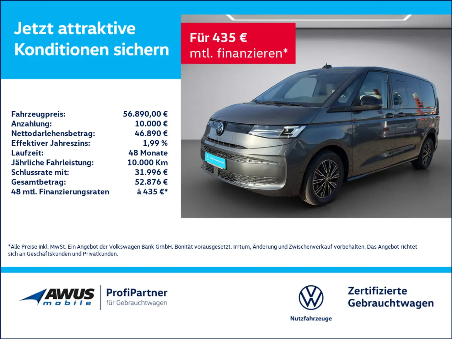 Volkswagen T7 Multivan 2.0 TDI DSG 110kW, Standheizung, 6-Sitzer, ACC,AHK Grau - 1