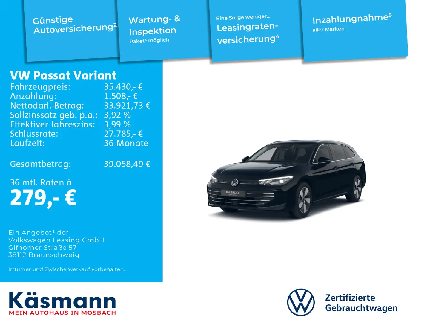 Volkswagen Passat Variant Business 1.5 eHybrid AHK HUD KAM Schwarz - 2