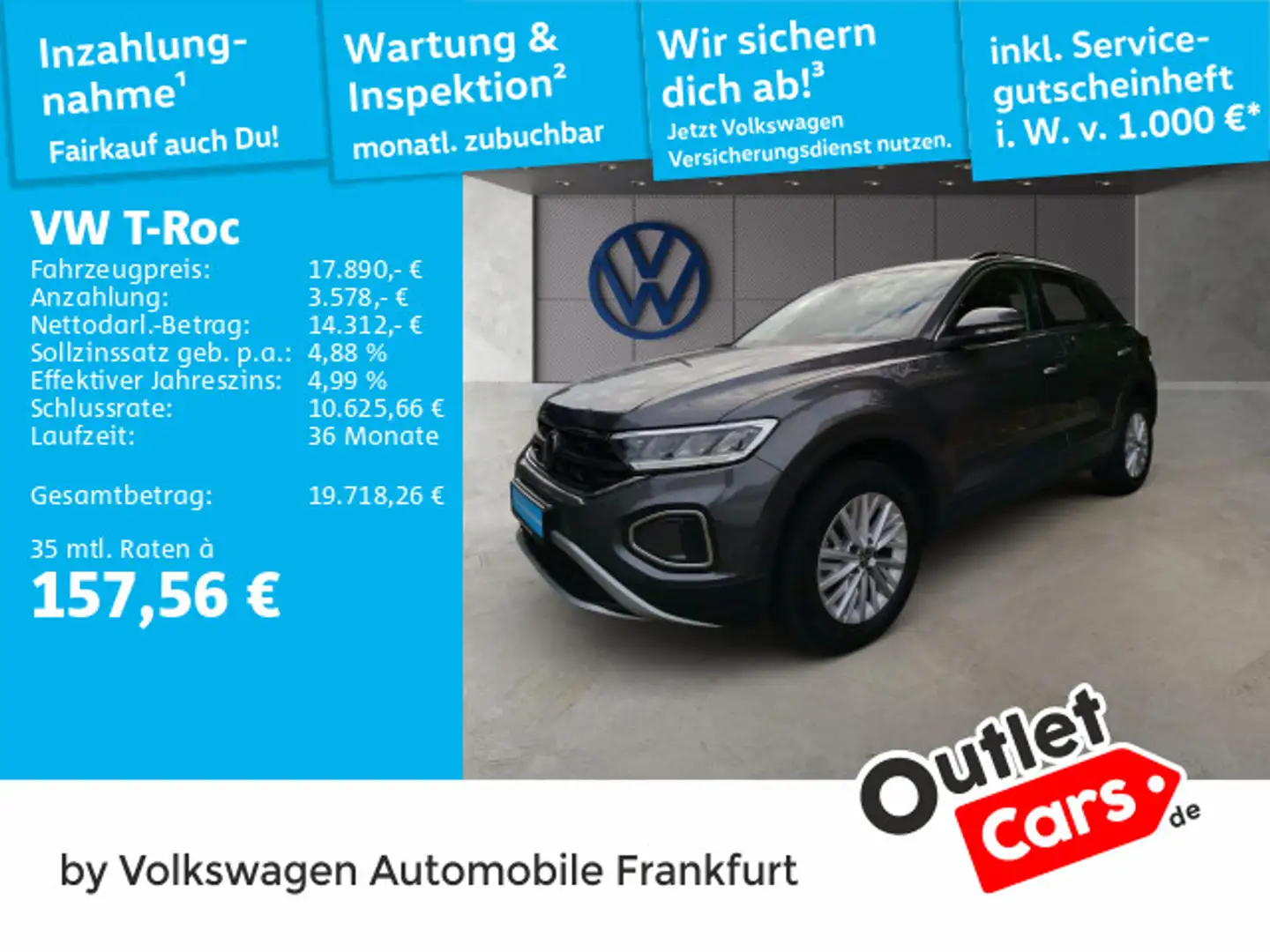 Volkswagen T-Roc 1.0 TSI Life Navi LED FrontAssist ParkAssi Grau - 1