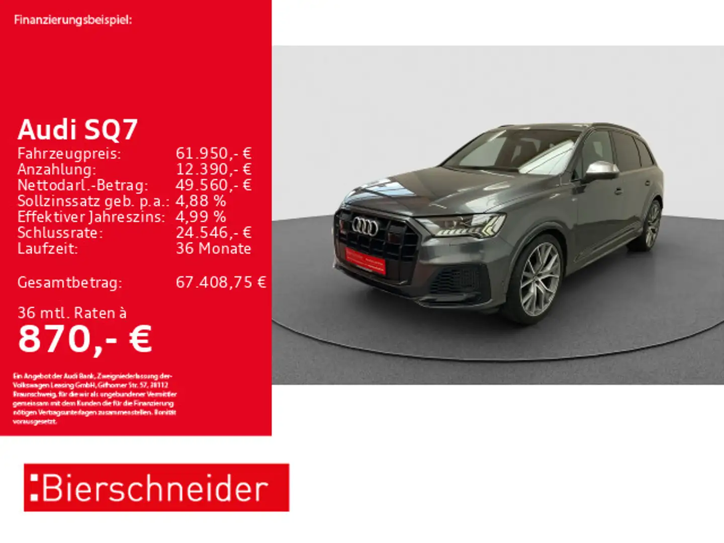 Audi SQ7 TDI qu 22 AHK HuD LASER PANO STHZ 360 Grau - 1