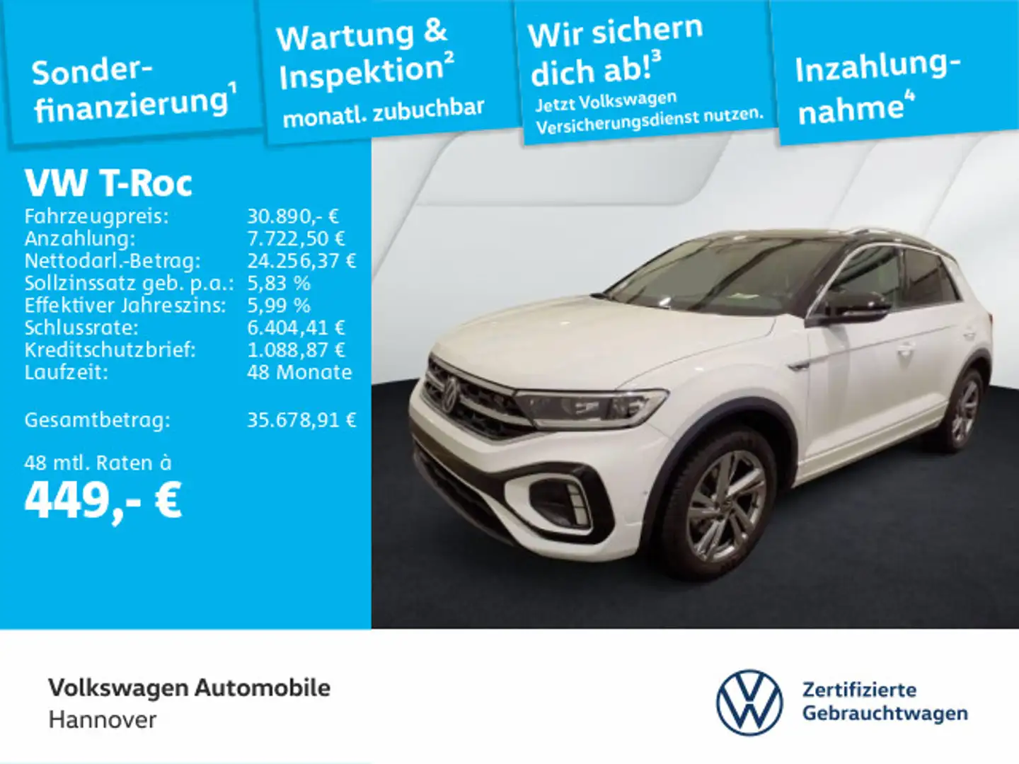 Volkswagen T-Roc 1.5 TSI DSG R-Line Navi AHK Kamera ACC LED Weiß - 1