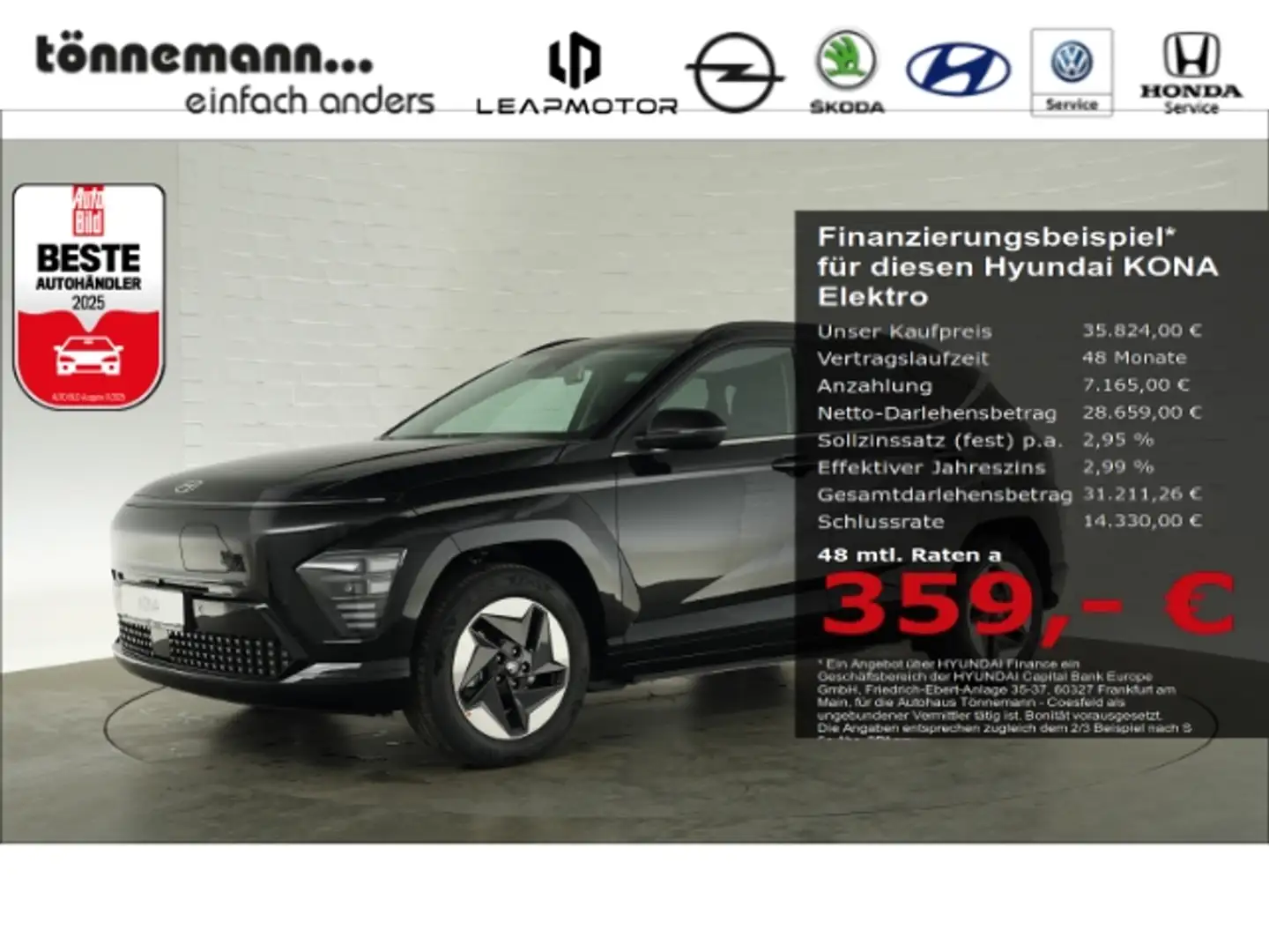 Hyundai KONA TREND 65,4kWh+VOLL LED+NAVI+RÜCKFAHRKAMERA+SITZ-/L Schwarz - 1