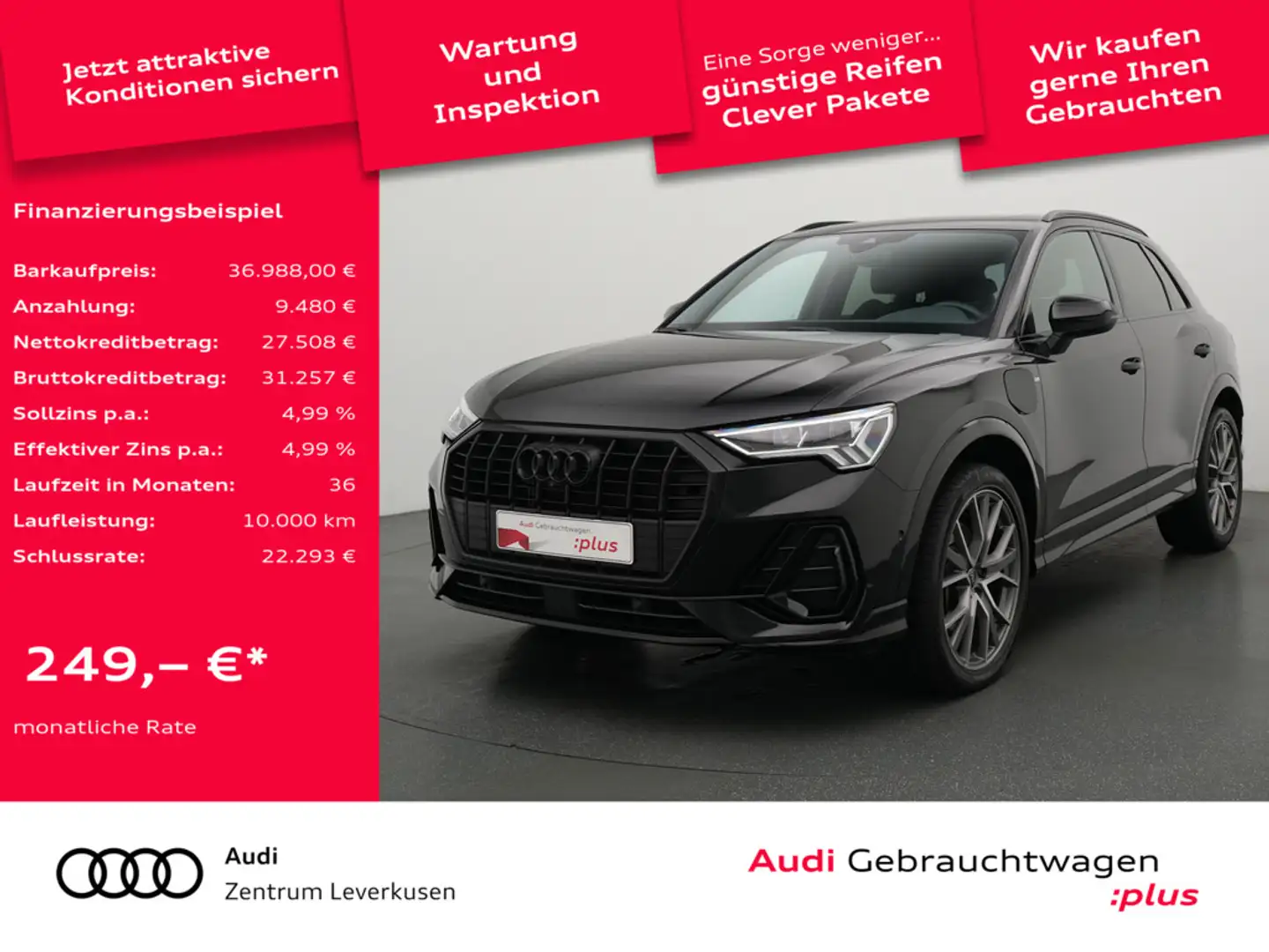 Audi Q3 45 e S line S-TRON PANO SONOS AHK LEDER AC Schwarz - 1