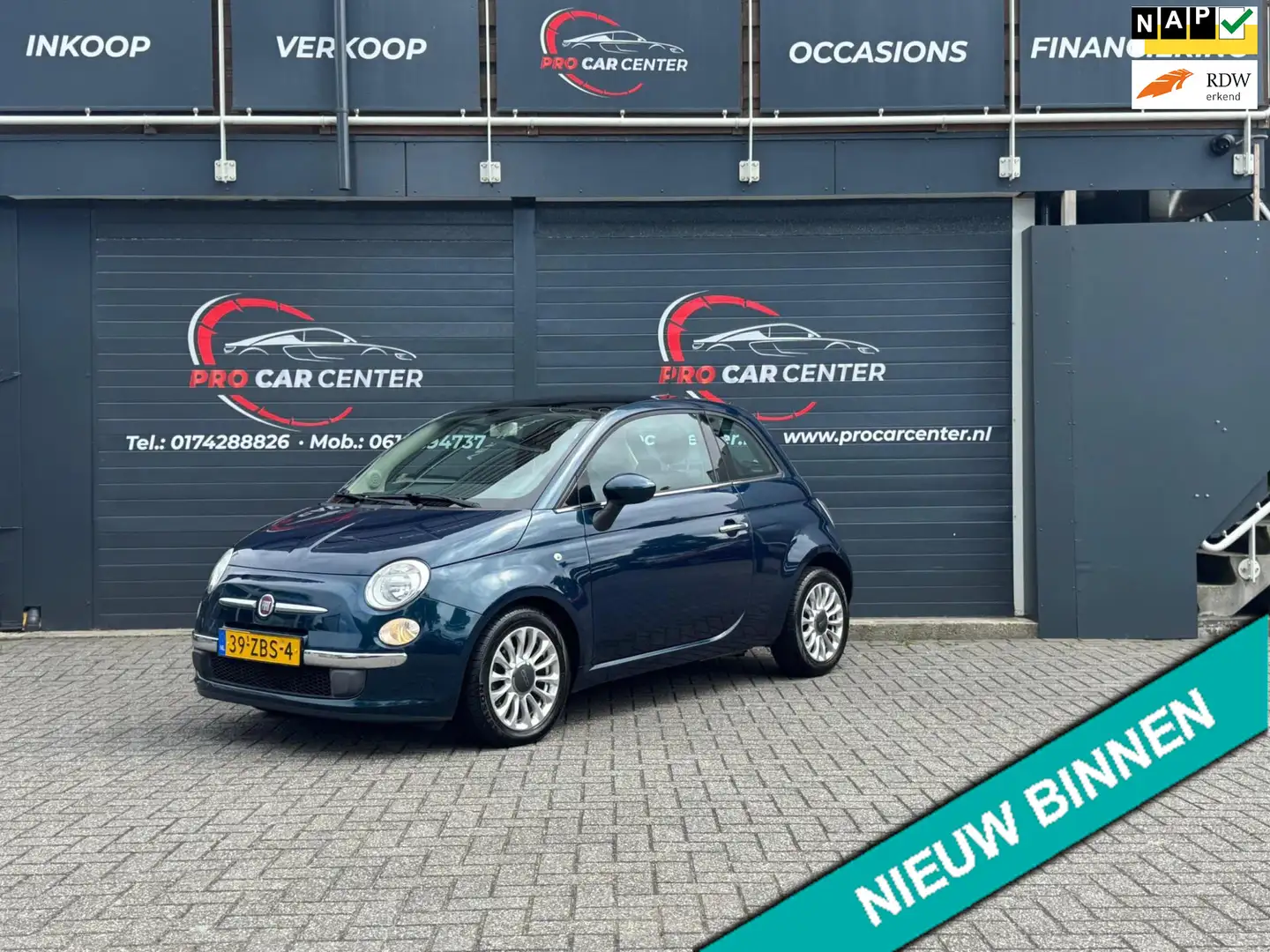 Fiat 500 0.9 TwinAir Lounge AUT|AIRCO|PANO|EL.RAMEN|NAP|APK Blauw - 1