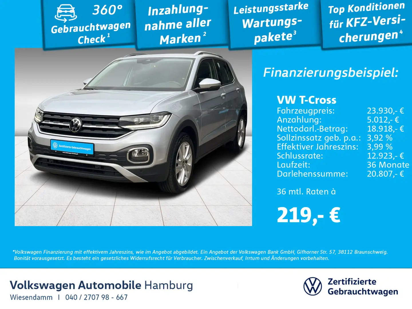 Volkswagen T-Cross 1.5 TSI Style DSG Navi LED Sitzhzg Silber - 1