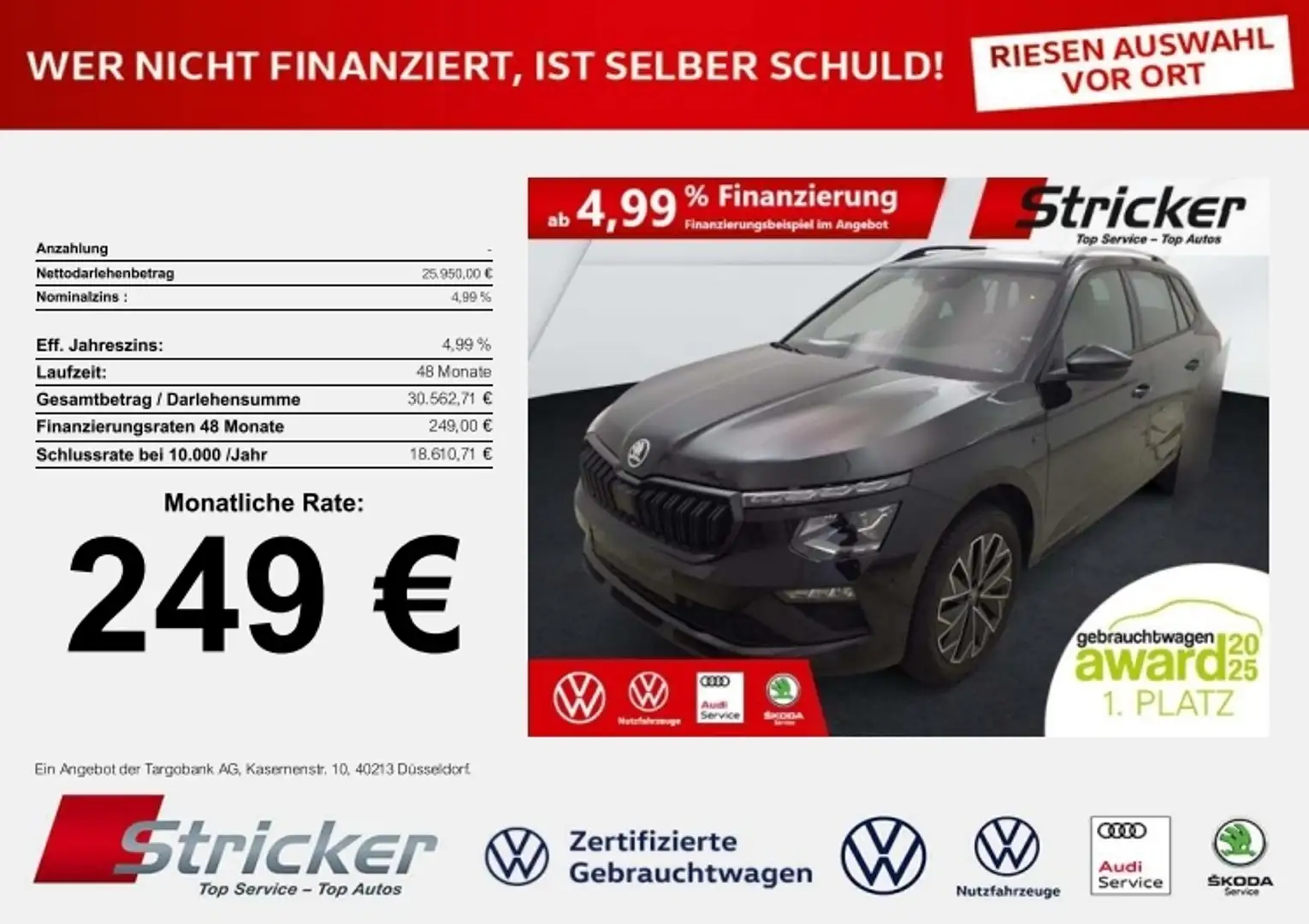 Skoda Kamiq Tour 1.5 TSI DSG 249,-ohne Anzahlung AHK Pano Mat Schwarz - 1