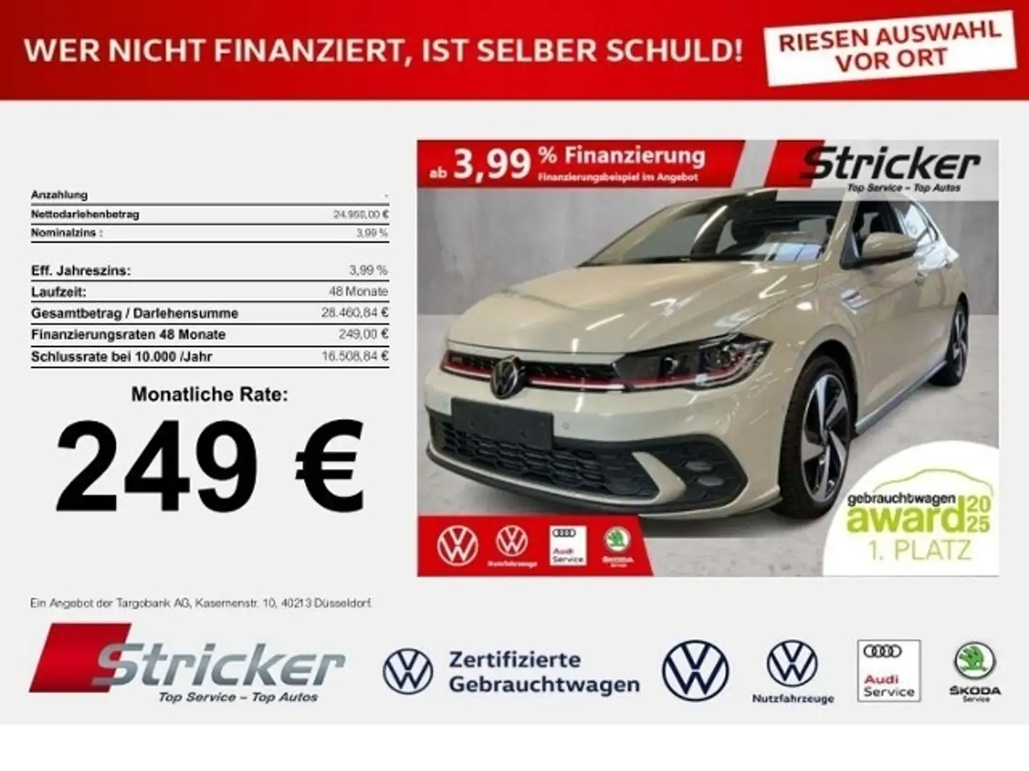 Volkswagen Polo GTI 2.0TSI DSG 249,-ohne Anzahlung ACC App-Connec Grau - 1