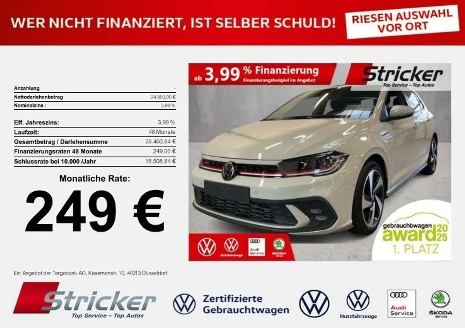 Volkswagen Polo GTI 2.0TSI DSG 249,-ohne Anzahlung ACC App-Connec Grau - 2