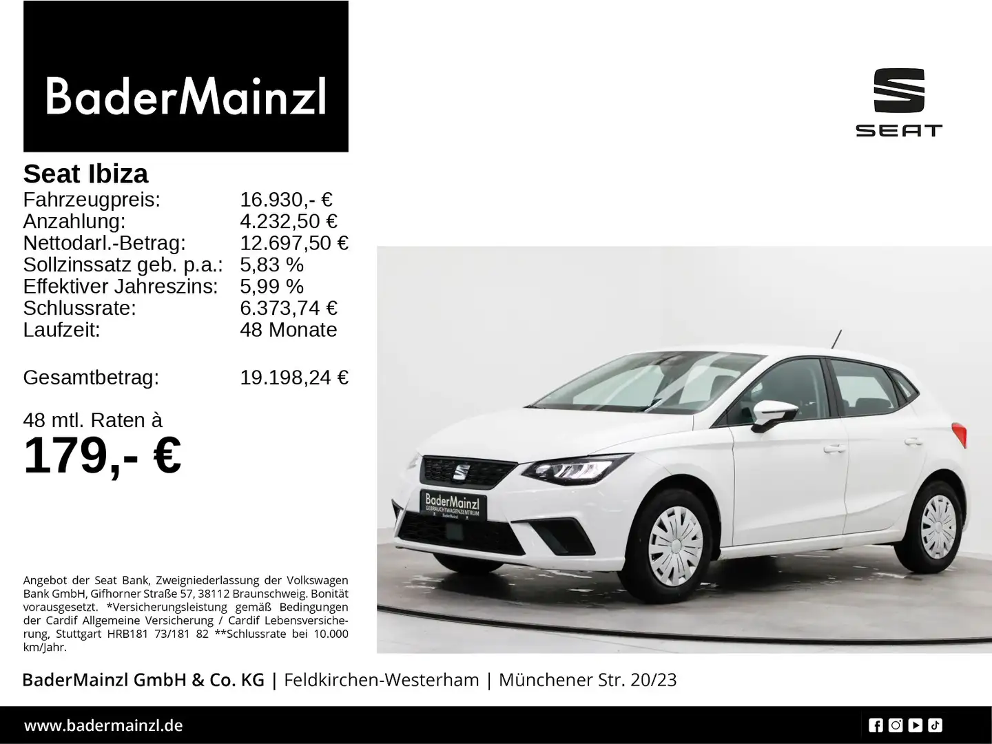 SEAT Ibiza 1.0 TSI CarPlay PDC LED Klima Weiß - 1