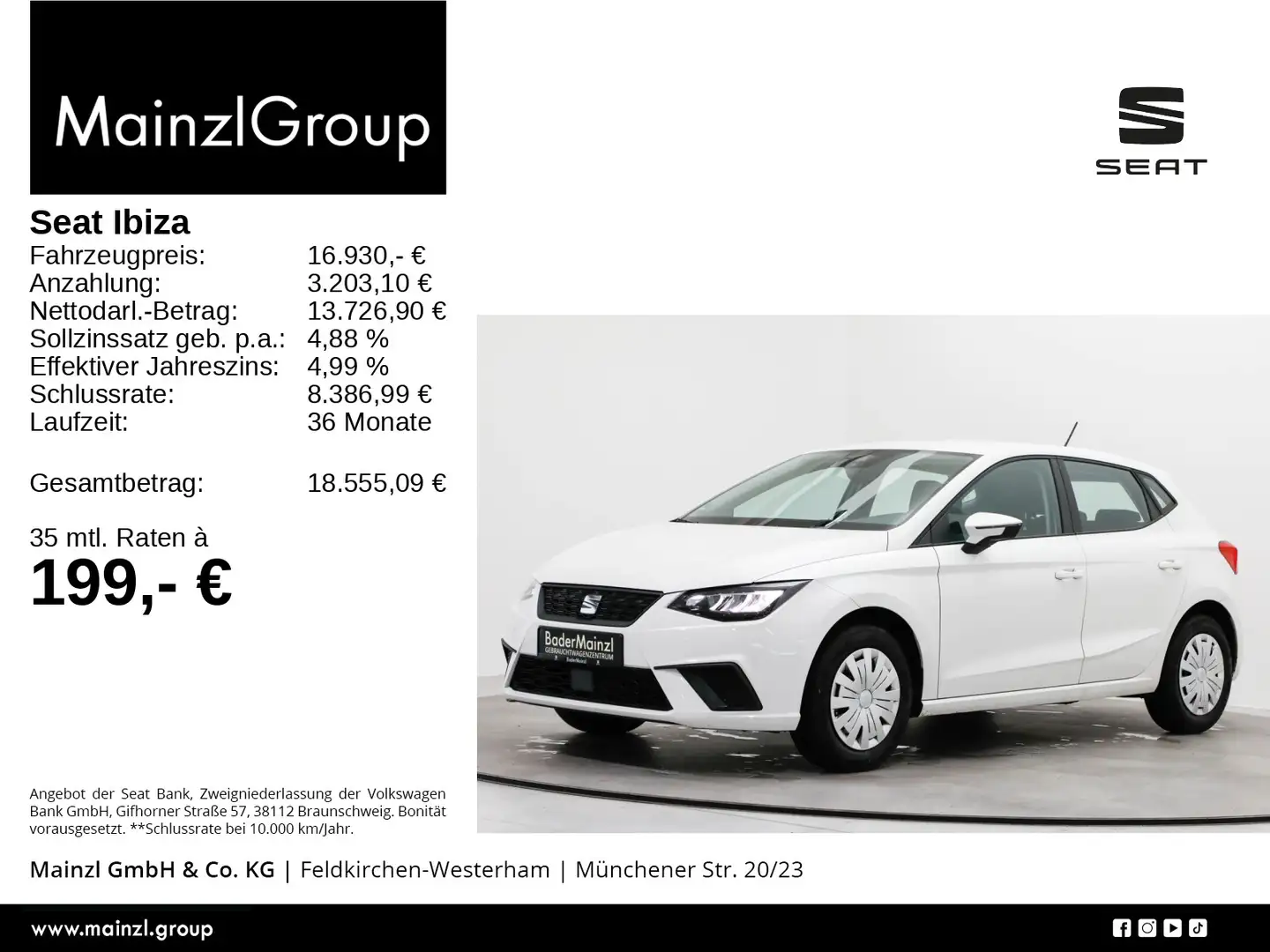 SEAT Ibiza 1.0 TSI CarPlay PDC LED Weiß - 1
