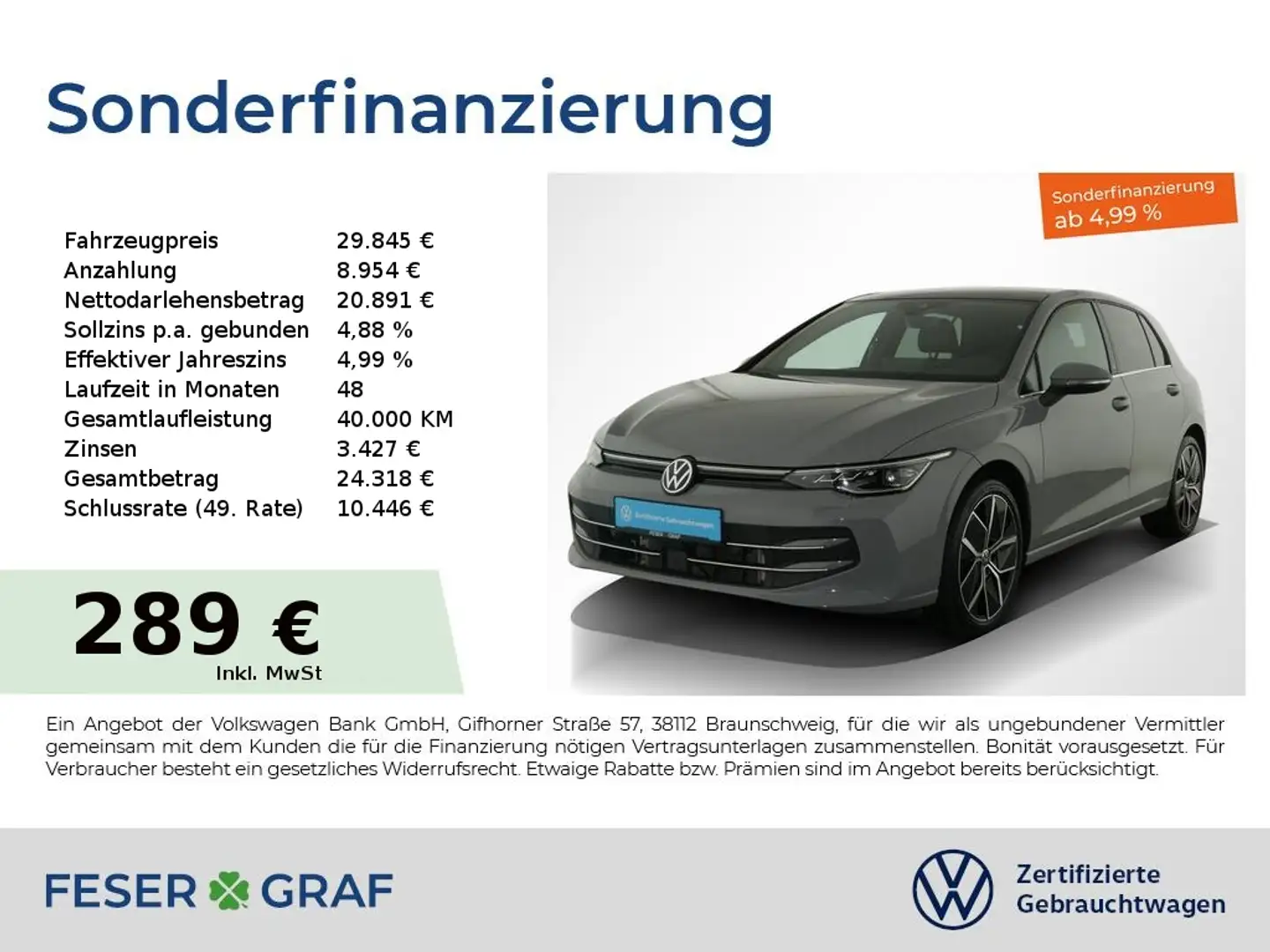 Volkswagen Golf 1.5eTSI Edition50 IQ-Light AHK PanoramaSchiebedach Grau - 1