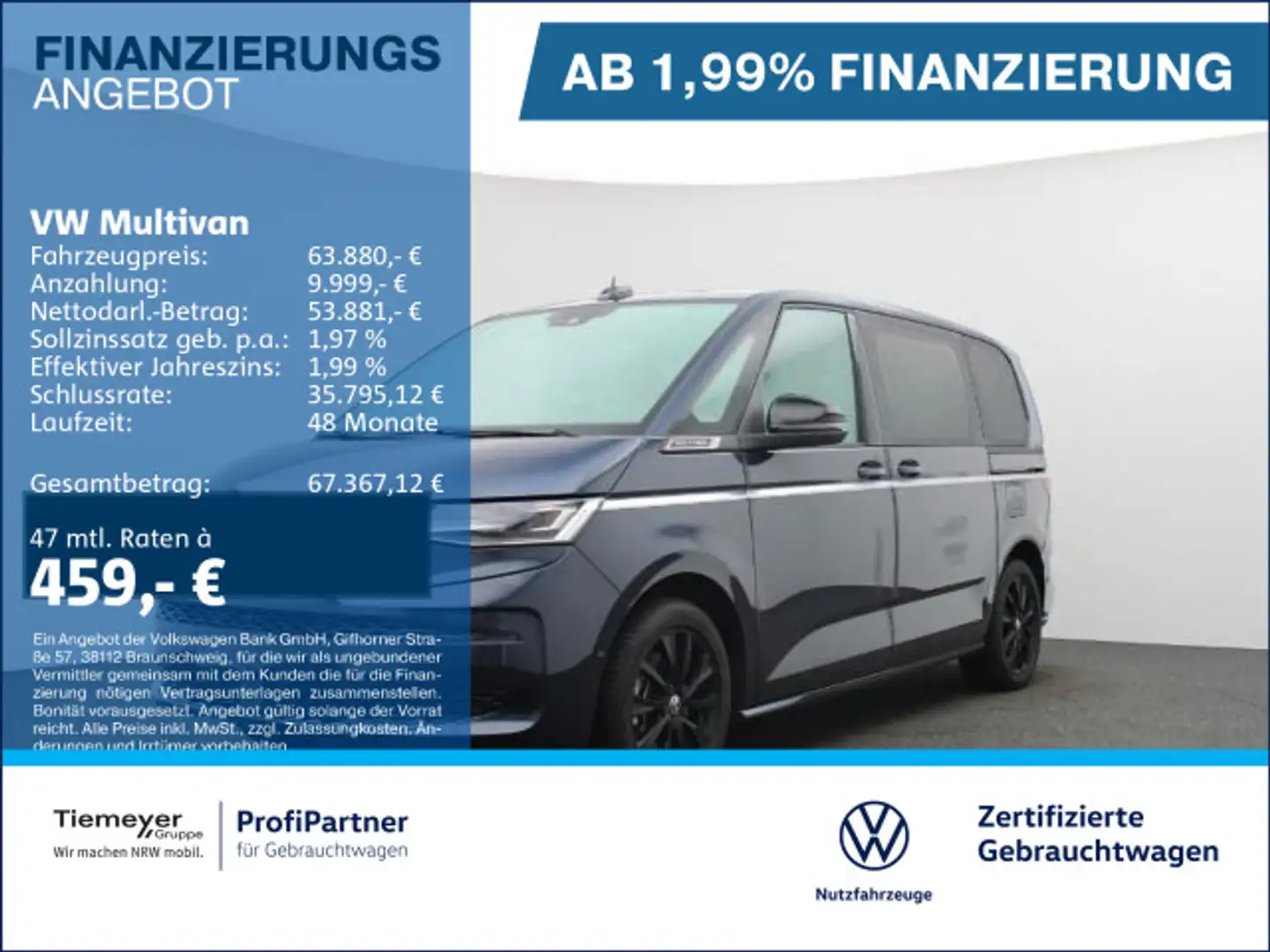 Volkswagen T7 Multivan T7 Multivan HYBRID ALLRAD STYLE AHK 360 VIS-A-VI Blau - 1