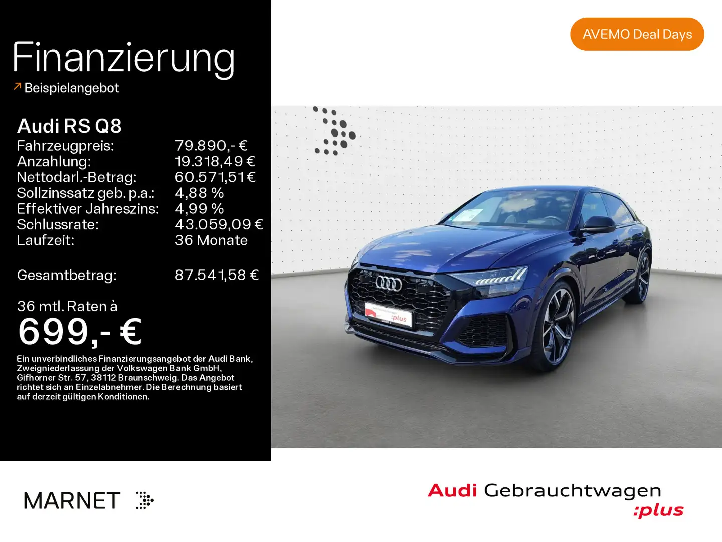 Audi RS Q8 *Navi*Matrix*Alu*AHK*B&O*HUD*PDC*Virtual Co Bleu - 1
