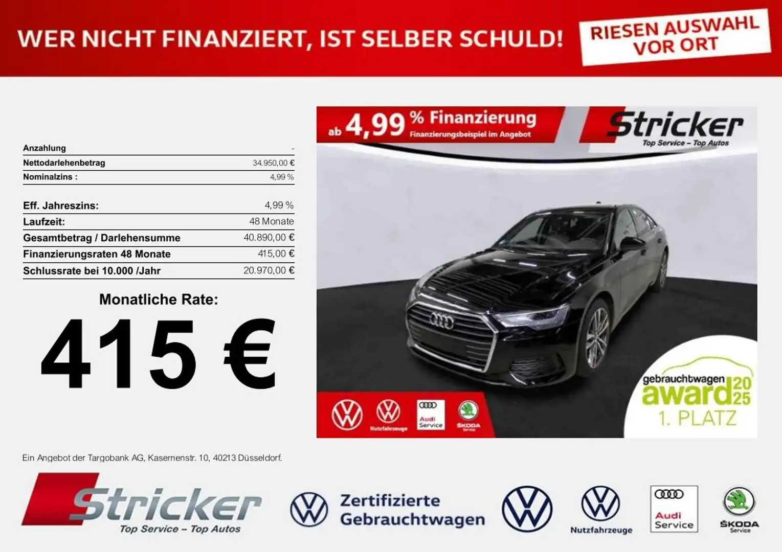 Audi A6 45 2.0TFSI 415,-ohne Anzahlung Kamera Sitzheizung Schwarz - 1
