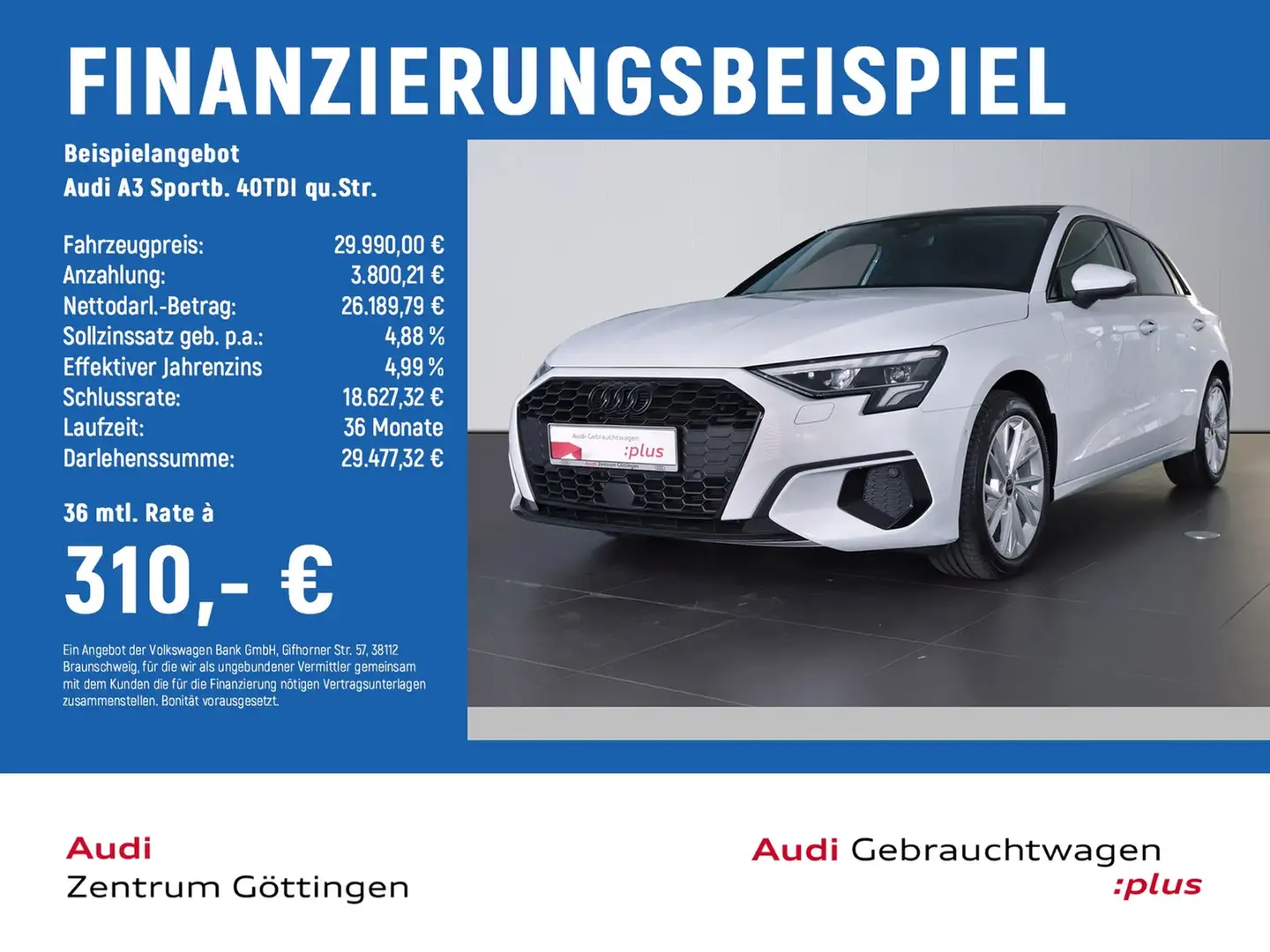 Audi A3 Sportb. 40TDI qu.Str. advanced PANO+LED+OPTIK Blanc - 2