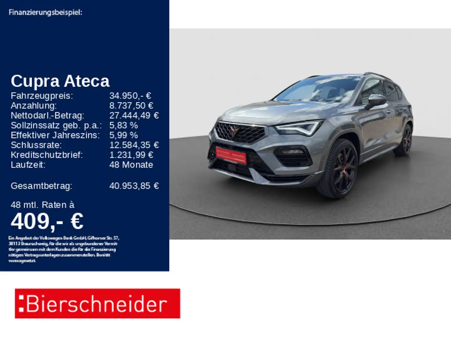 CUPRA Ateca 2.0 TSI DSG 4Drive VZ 19 PANO LEDER BEATS Grigio - 1