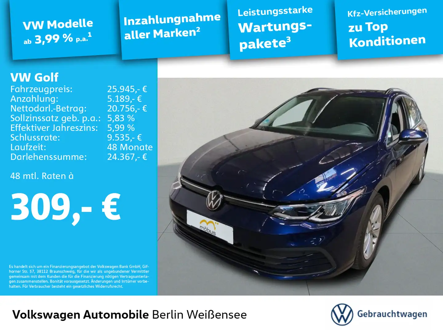 Volkswagen Golf Variant Golf VIII Variant 1.5 eTSI Life*AHK*NAVI*LED*VC* Blau - 1