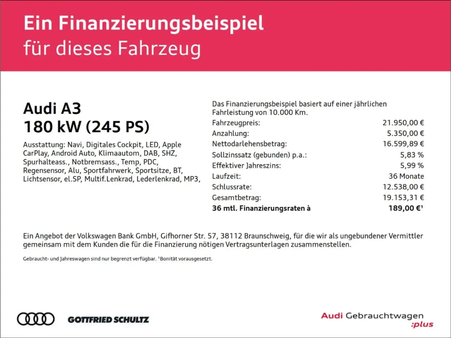Audi A3 Sportback 45 TFSI e S line Navi LED virtual schwar Bianco - 2