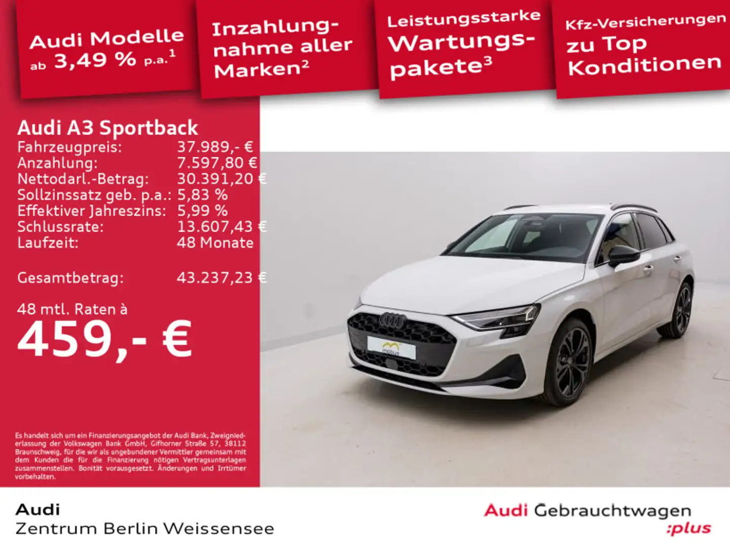Audi A3 35 TFSI S-TRO*ADVANCED*LED*AHK*RFK* Weiß - 1