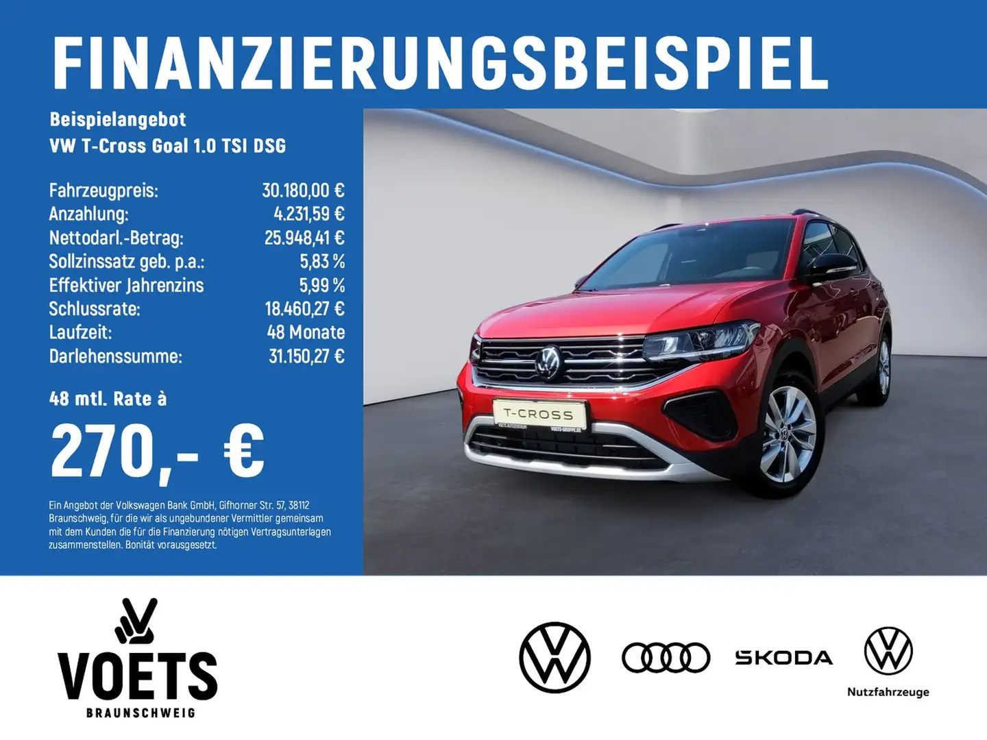 Volkswagen T-Cross Goal 1.0 TSI DSG TravelAssist+Keyless Rot - 2
