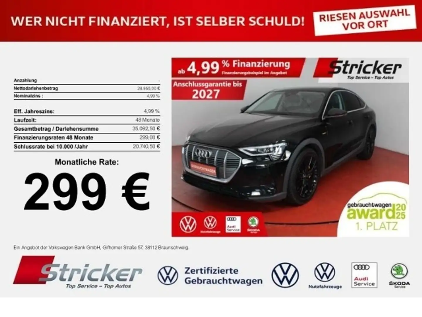 Audi e-tron 50 Sportback 299,-ohne Anzahlung AHK Pano Schwarz - 1