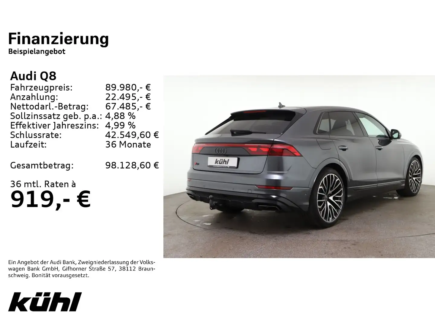 Audi Q8 50 TDI Q Tip. S line LED/Luft/ACC/Standhzg./H Grau - 2