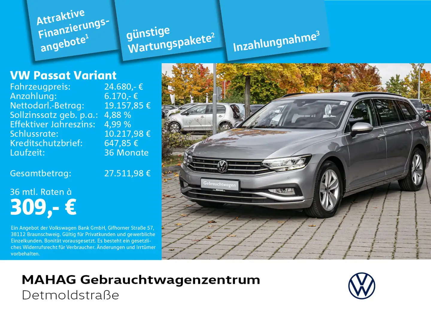 Volkswagen Passat Variant Business 2,0 TDI AHK LED Navi Par Silber - 1