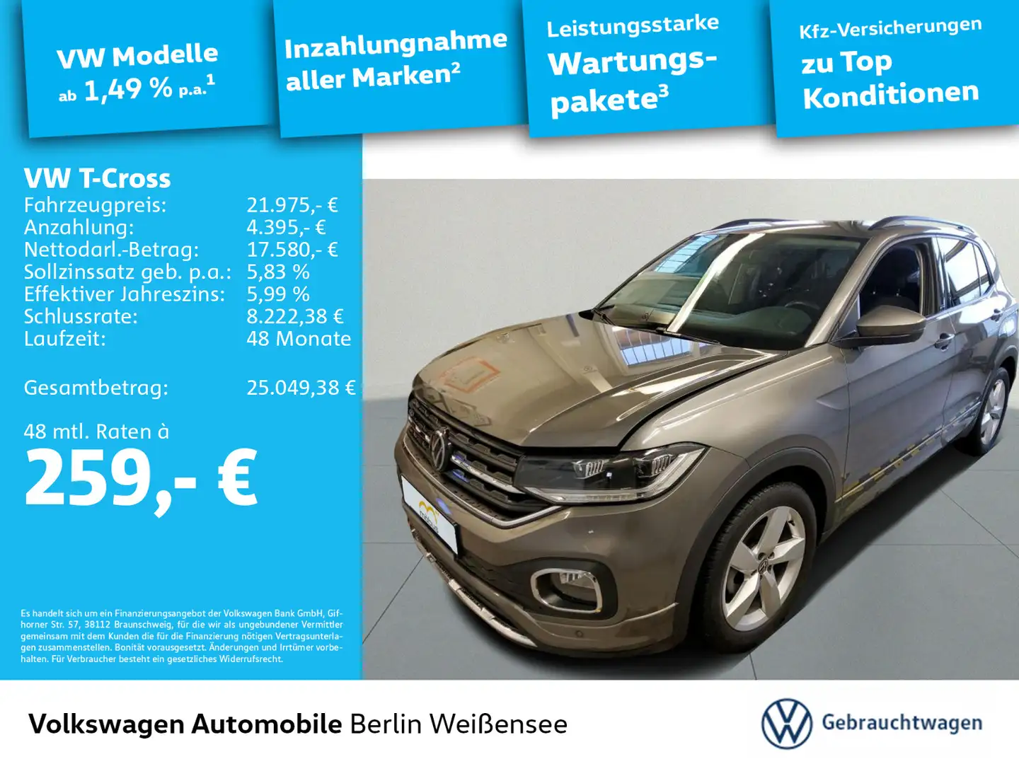 Volkswagen T-Cross 1.0 TSI Life *DSG*APP*ACC*LED*NAV*PDC* Grau - 1
