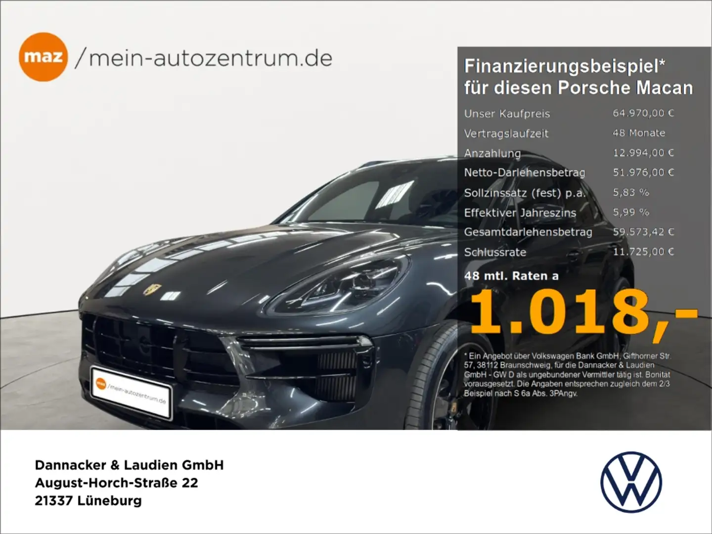 Porsche Macan Turbo 2.9 Alu LED Leder Pano Bose Standh. Navi Kam Silber - 1