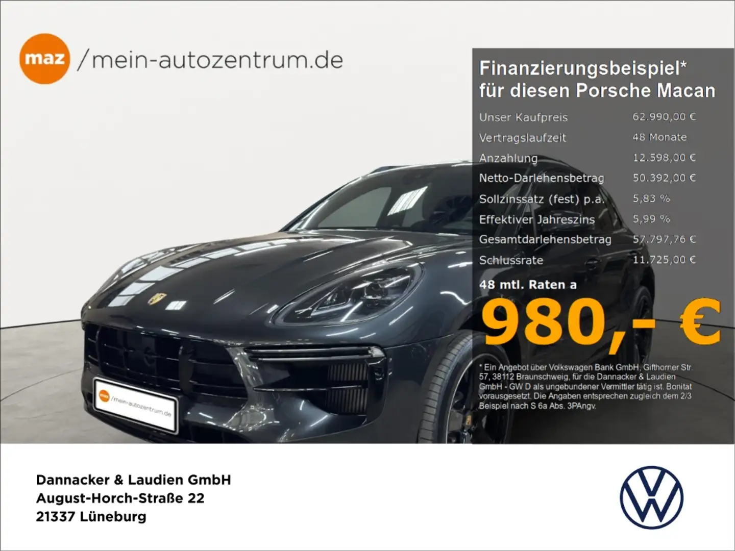 Porsche Macan Turbo 2.9 Alu LED Leder Pano Bose Standh. Navi Kam Silber - 1