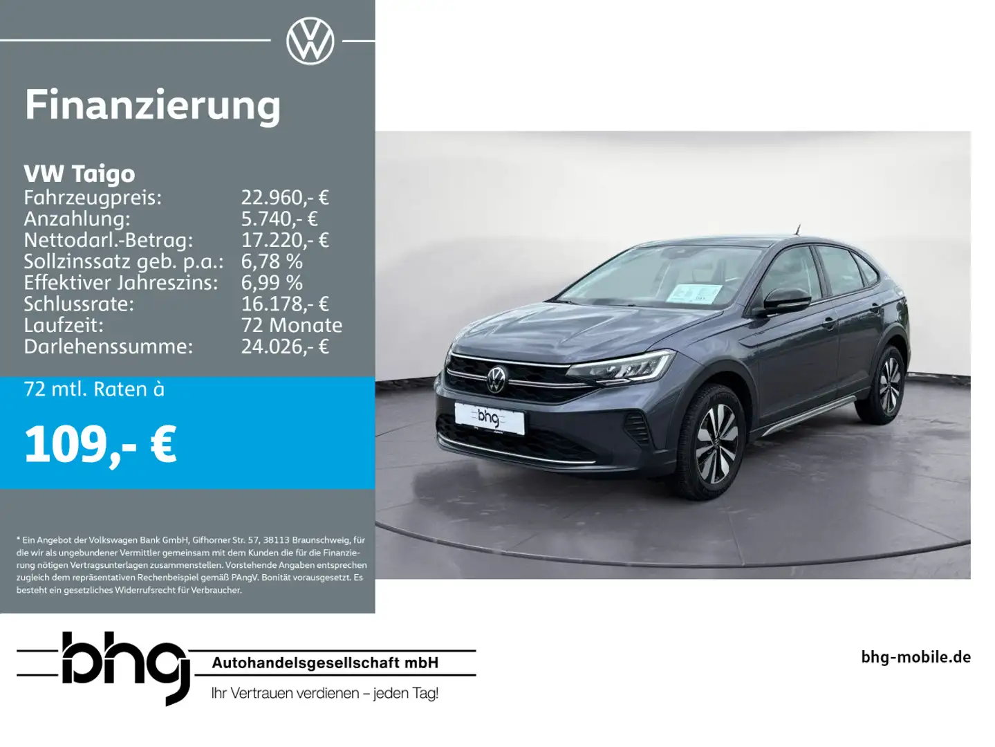 Volkswagen Taigo 1.0 TSI Goal LED SHZ PDC PANO ACC KAMERA Grau - 1