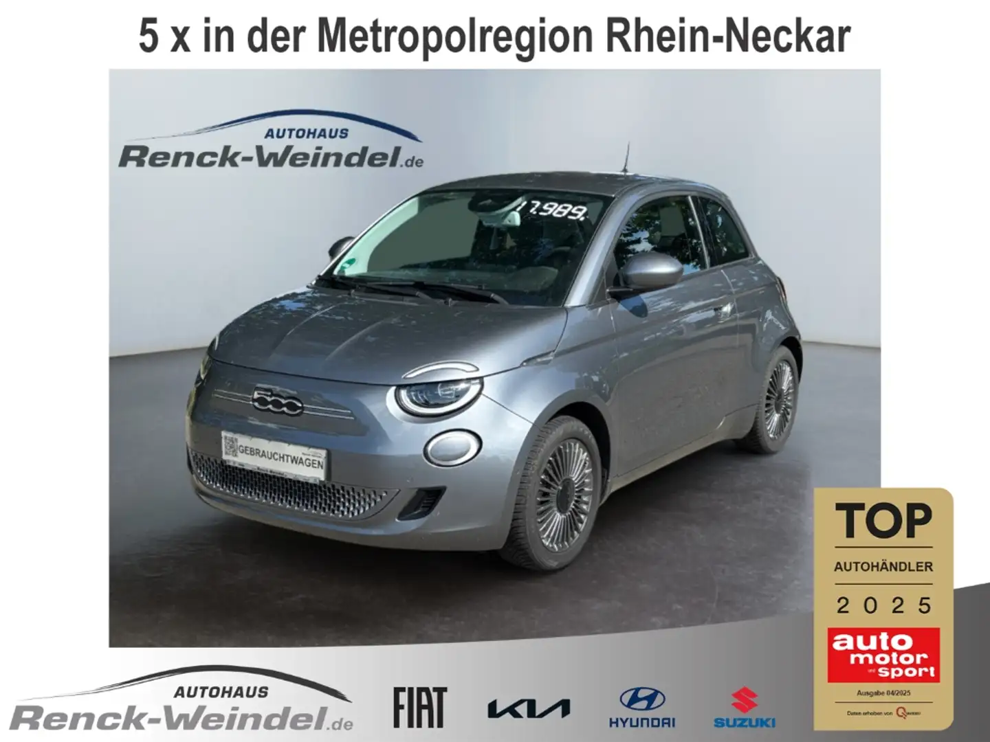 Fiat 500e Icon Navi Apple CarPlay Android Auto Klimaautom Fa Grau - 1