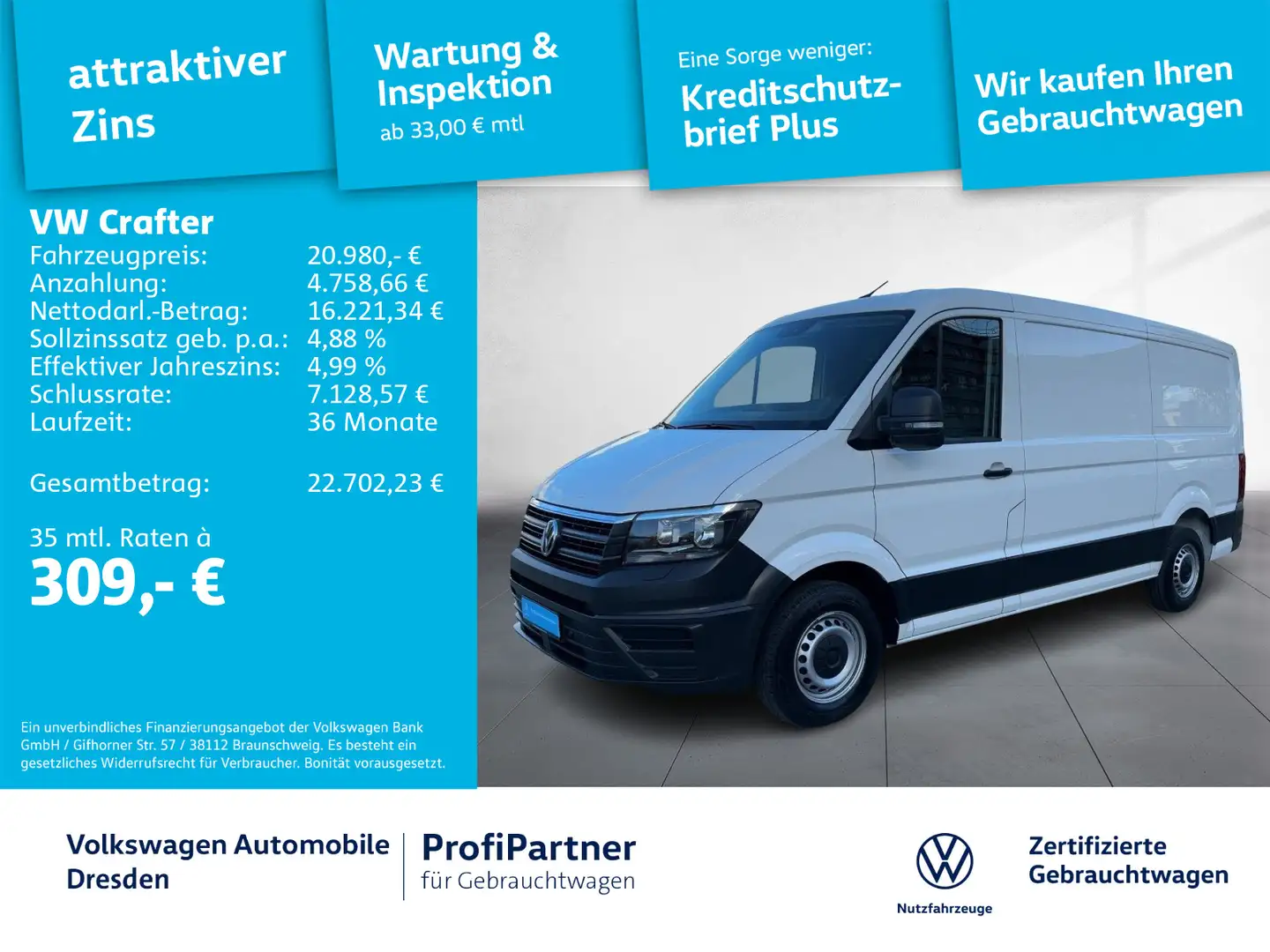 Volkswagen Crafter Kasten 30 KLIMA AHZV PDC HOLZBODEN Blanc - 1