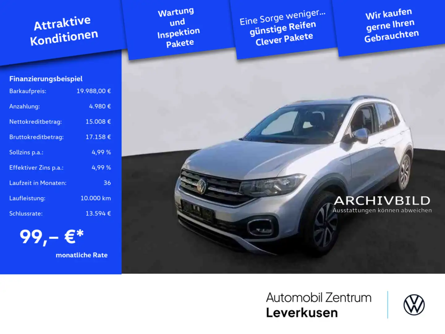 Volkswagen T-Cross Active NAVI VIRT ACC KAM CARPLAY SHZ Silber - 1