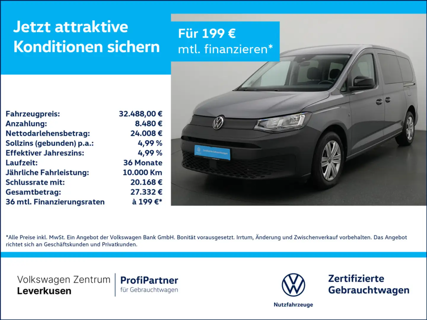 Volkswagen Caddy Maxi 7-SITZER AHK KAM CARPLAY KEYLESS S Grau - 1
