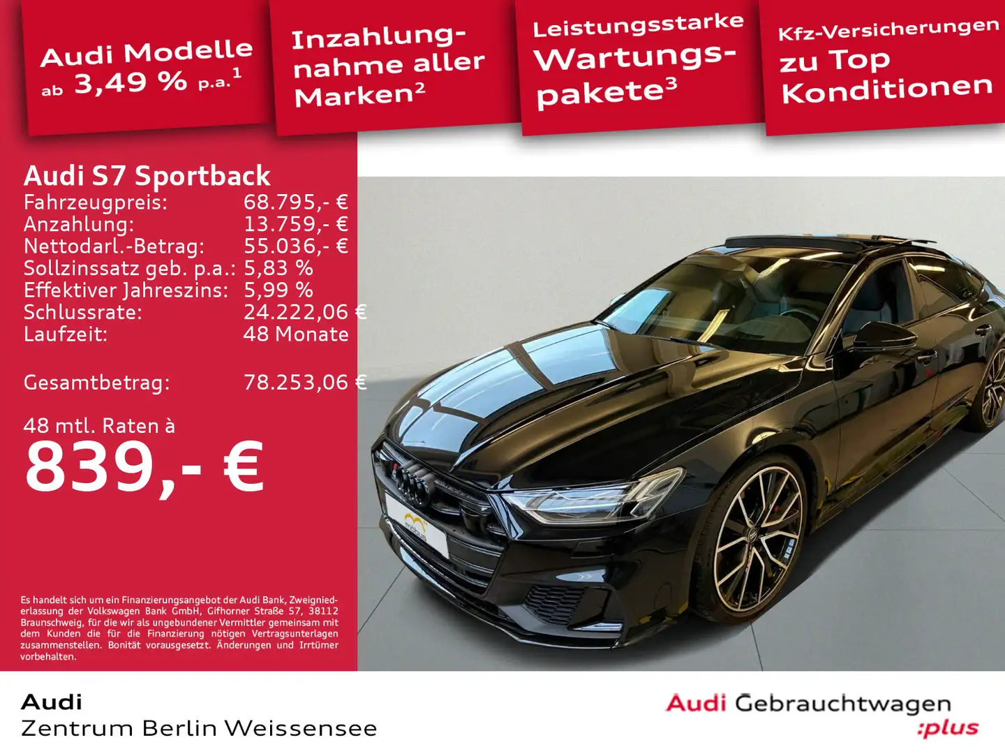 Audi S7 3.0 TDI*QU*MATRIX*HUD*B&O*LUFT*PANO Schwarz - 1