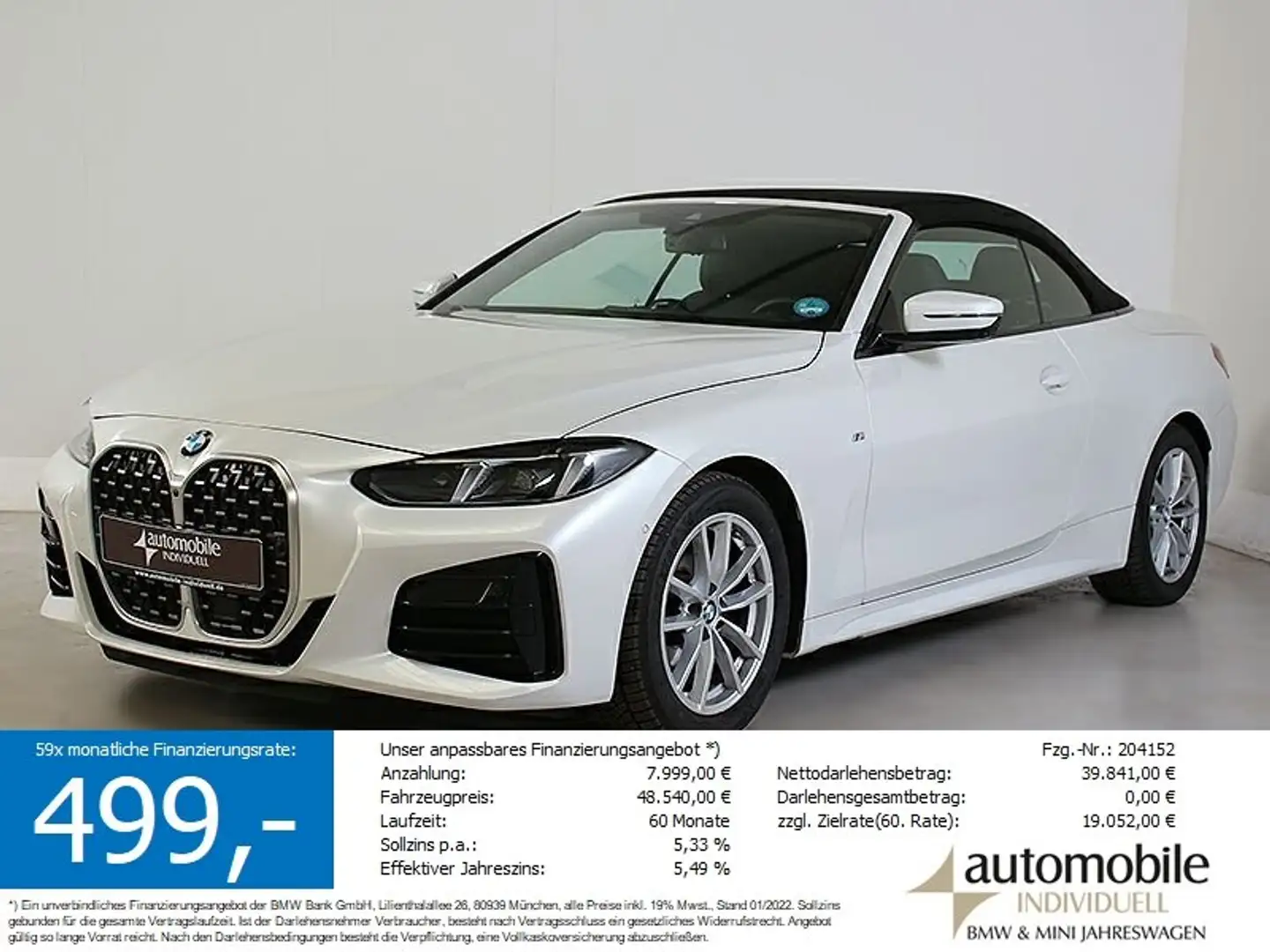 BMW 420 i Cabrio M Sportpaket ACC Widescreen Parkassi Weiß - 1