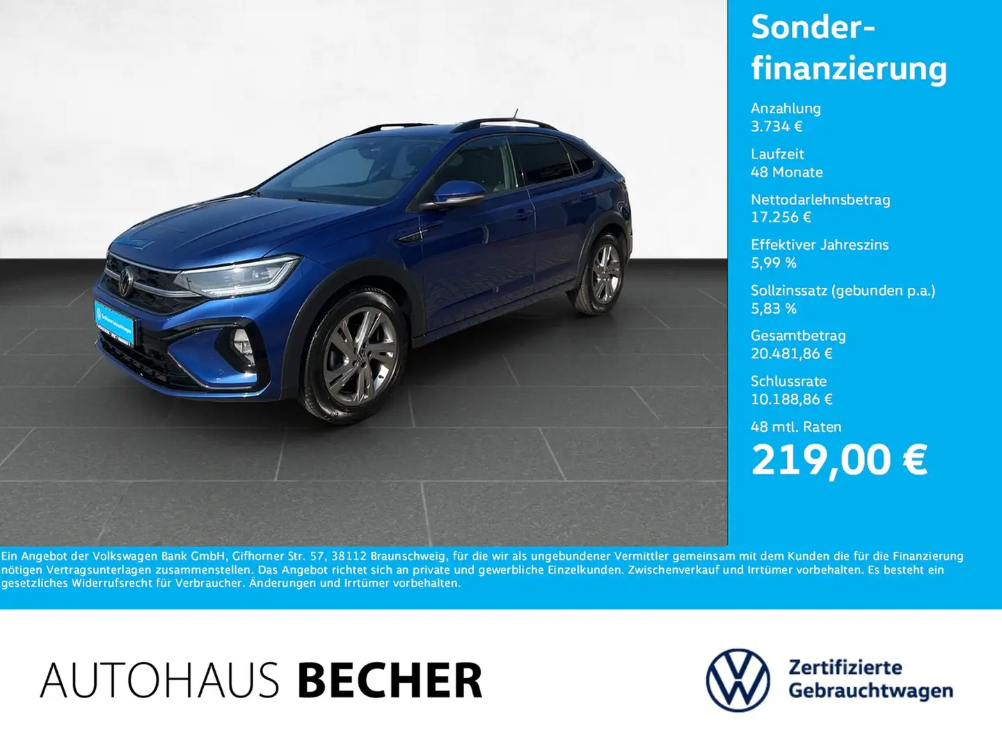 Volkswagen Taigo R Line 1.5 TSI DSG /Rückfahrk/Matrix/Sitzhz Blu/Azzurro - 1