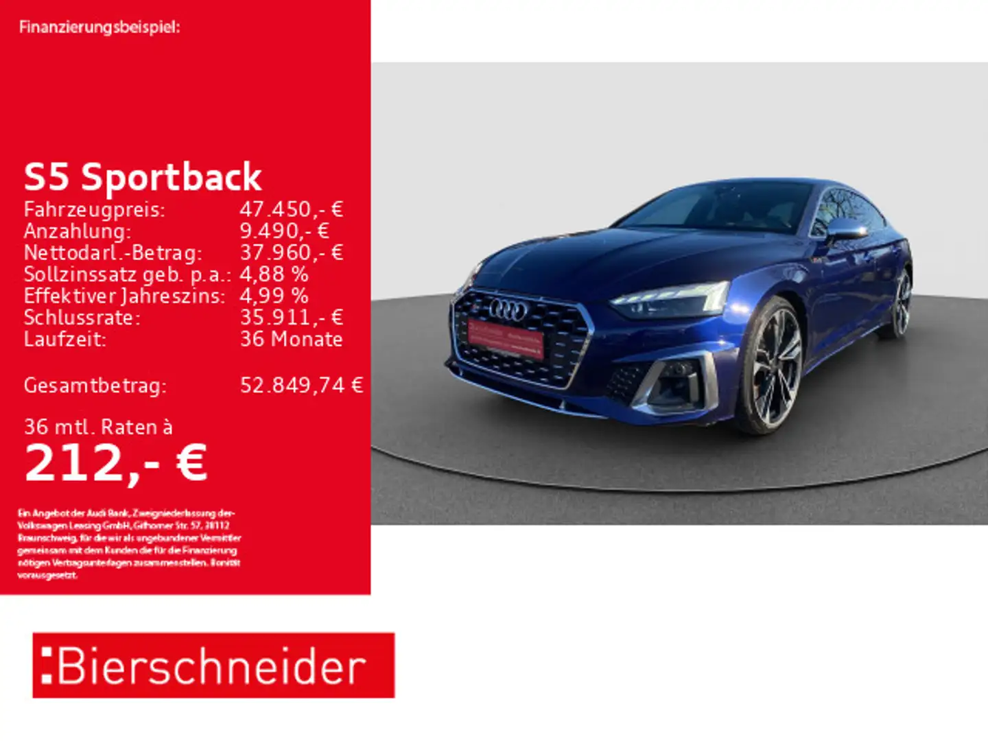 Audi S5 TDI qu 20 MATRIX HuD CAM Blau - 1