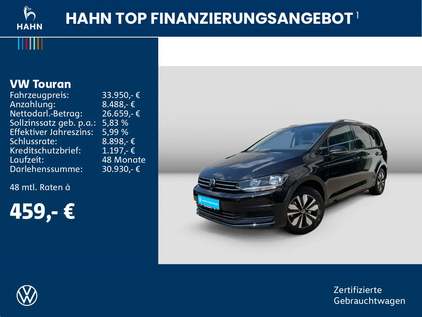 Volkswagen Touran 1.5TSI Move DSG Navi AHK ACC Zwart - 2