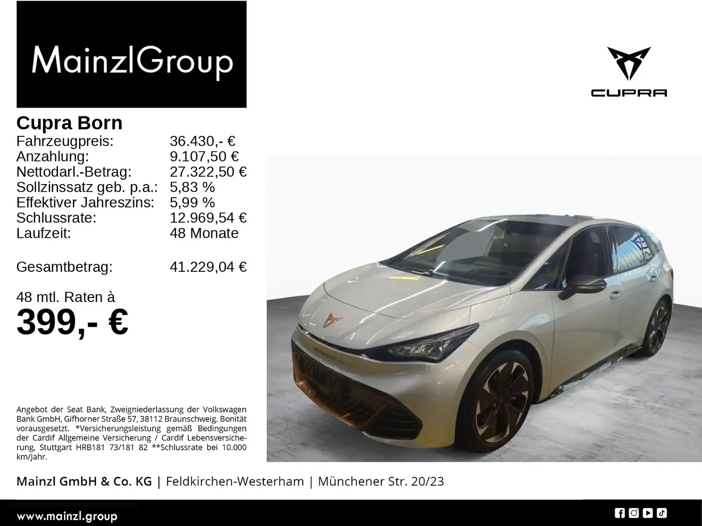 CUPRA Born 77kWh (82kWh) Navi HUD Alarm ACC WäPu 360° Silber - 1